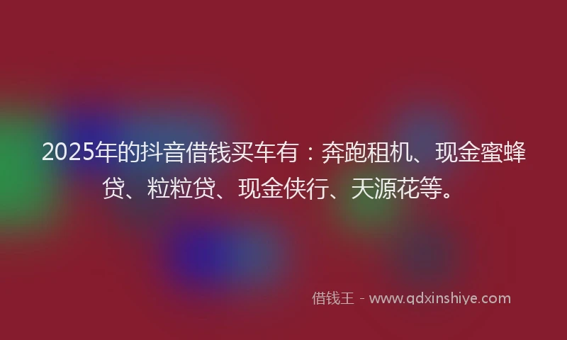 2025年的抖音借钱买车有：奔跑租机、现金蜜蜂贷、粒粒贷、现金侠行、天源花等。