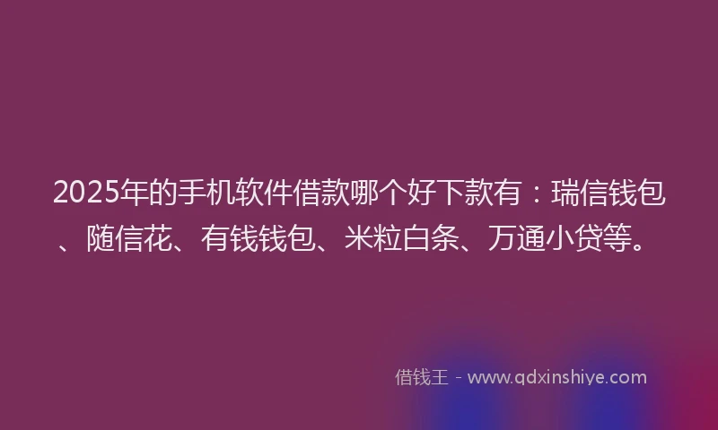 2025年的手机软件借款哪个好下款有：瑞信钱包、随信花、有钱钱包、米粒白条、万通小贷等。