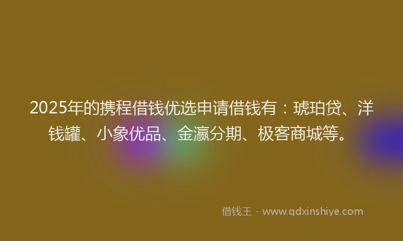 2025年的携程借钱优选申请借钱有：琥珀贷、洋钱罐、小象优品、金瀛分期、极客商城等。