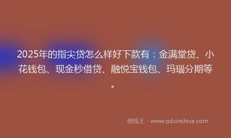 2025年的指尖贷怎么样好下款有：金满堂贷、小花钱包、现金秒借贷、融悦宝钱包、玛瑙分期等。