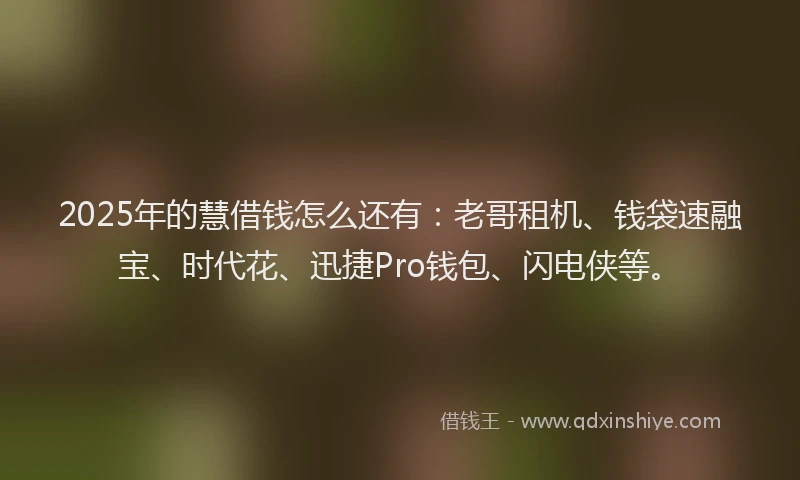 2025年的慧借钱怎么还有：老哥租机、钱袋速融宝、时代花、迅捷Pro钱包、闪电侠等。