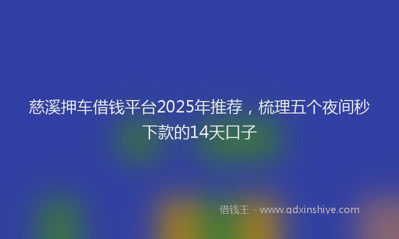 慈溪押车借钱平台2025年推荐，梳理五个夜间秒下款的14天口子