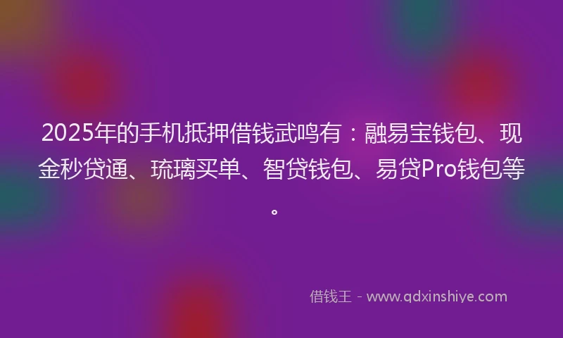 2025年的手机抵押借钱武鸣有：融易宝钱包、现金秒贷通、琉璃买单、智贷钱包、易贷Pro钱包等。
