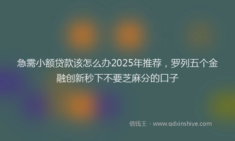 急需小额贷款该怎么办2025年推荐，罗列五个金融创新秒下不要芝麻分的口子