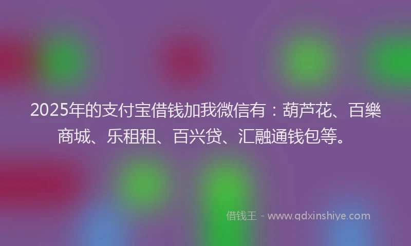 2025年的支付宝借钱加我微信有：葫芦花、百樂商城、乐租租、百兴贷、汇融通钱包等。