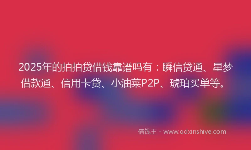 2025年的拍拍贷借钱靠谱吗有：瞬信贷通、星梦借款通、信用卡贷、小油菜P2P、琥珀买单等。