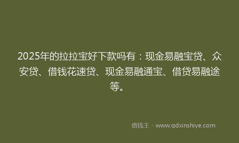 2025年的拉拉宝好下款吗有：现金易融宝贷、众安贷、借钱花速贷、现金易融通宝、借贷易融途等。