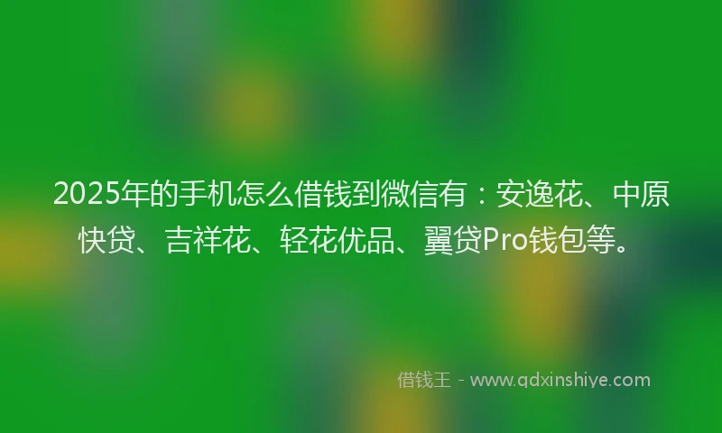 2025年的手机怎么借钱到微信有：安逸花、中原快贷、吉祥花、轻花优品、翼贷Pro钱包等。