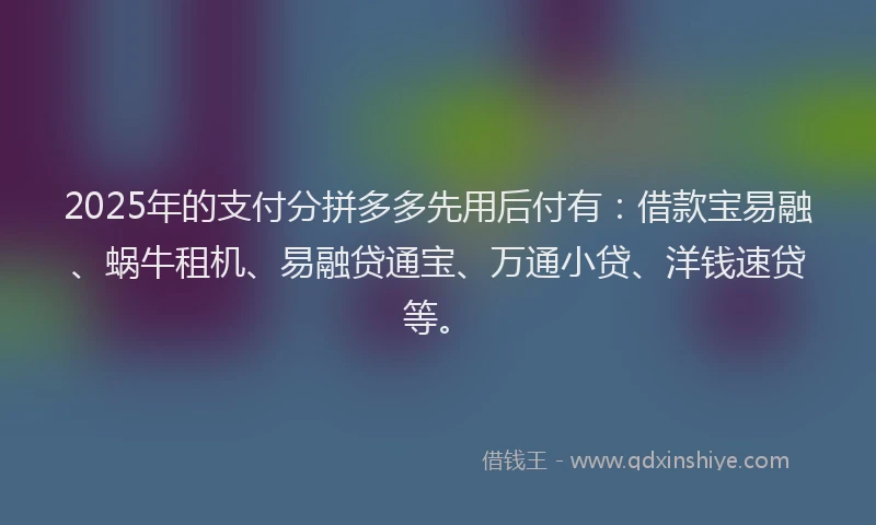 2025年的支付分拼多多先用后付有：借款宝易融、蜗牛租机、易融贷通宝、万通小贷、洋钱速贷等。