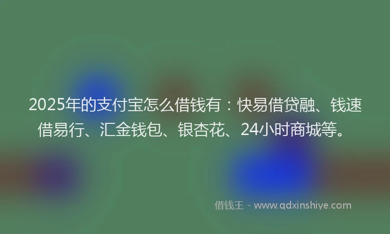 2025年的支付宝怎么借钱有：快易借贷融、钱速借易行、汇金钱包、银杏花、24小时商城等。