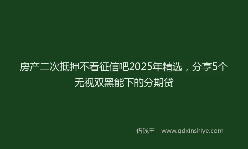 房产二次抵押不看征信吧2025年精选，分享5个无视双黑能下的分期贷