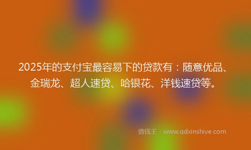 2025年的支付宝最容易下的贷款有：随意优品、金瑞龙、超人速贷、哈银花、洋钱速贷等。