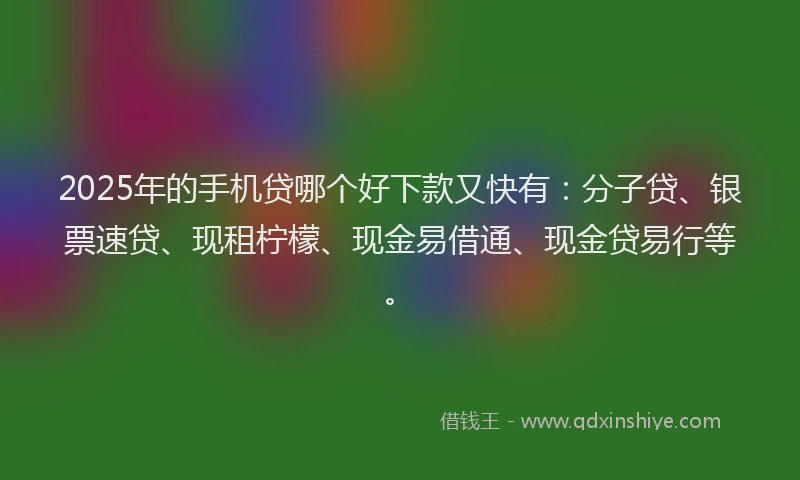 2025年的手机贷哪个好下款又快有：分子贷、银票速贷、现租柠檬、现金易借通、现金贷易行等。