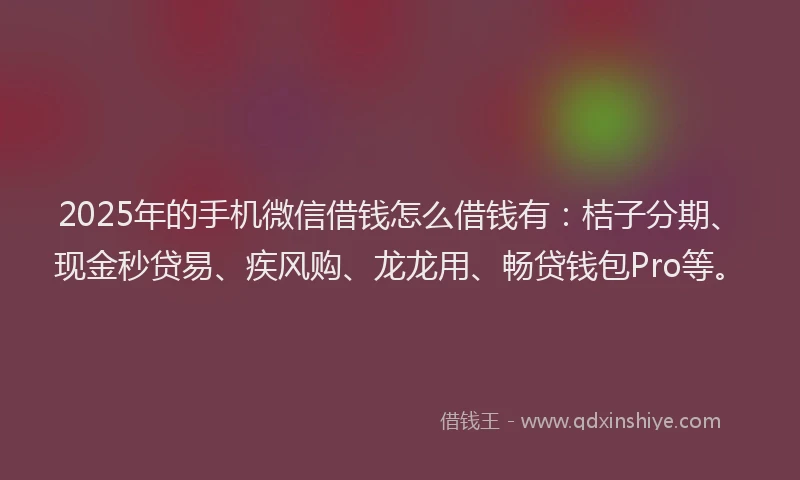 2025年的手机微信借钱怎么借钱有：桔子分期、现金秒贷易、疾风购、龙龙用、畅贷钱包Pro等。