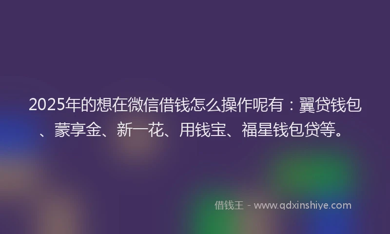 2025年的想在微信借钱怎么操作呢有：翼贷钱包、蒙享金、新一花、用钱宝、福星钱包贷等。