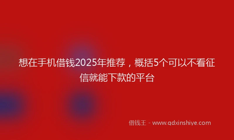 想在手机借钱2025年推荐，概括5个可以不看征信就能下款的平台
