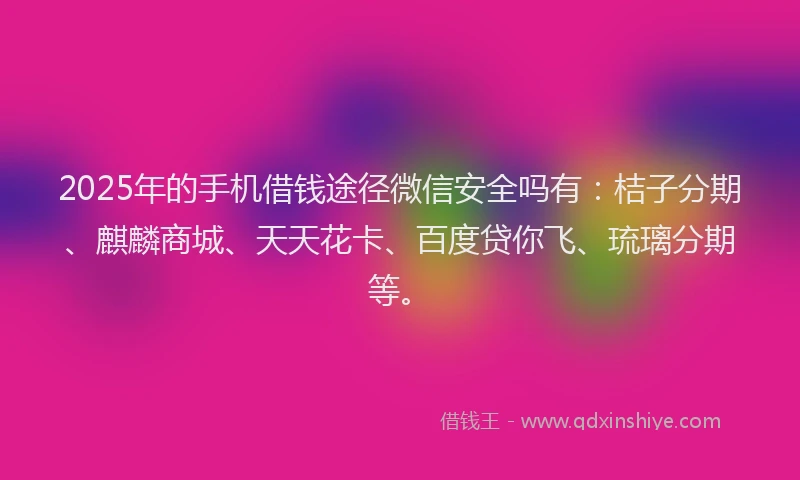 2025年的手机借钱途径微信安全吗有：桔子分期、麒麟商城、天天花卡、百度贷你飞、琉璃分期等。