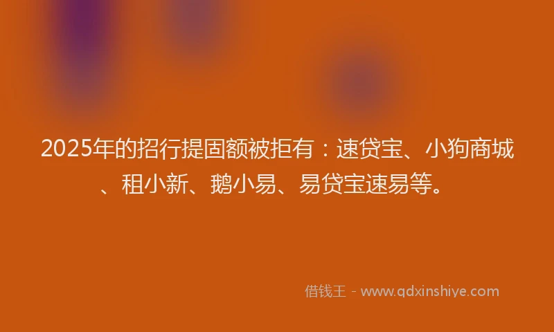 2025年的招行提固额被拒有：速贷宝、小狗商城、租小新、鹅小易、易贷宝速易等。