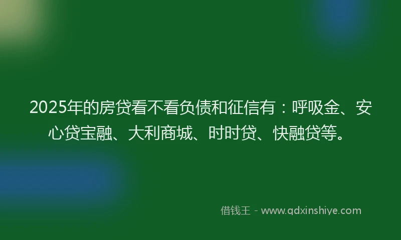 2025年的房贷看不看负债和征信有：呼吸金、安心贷宝融、大利商城、时时贷、快融贷等。