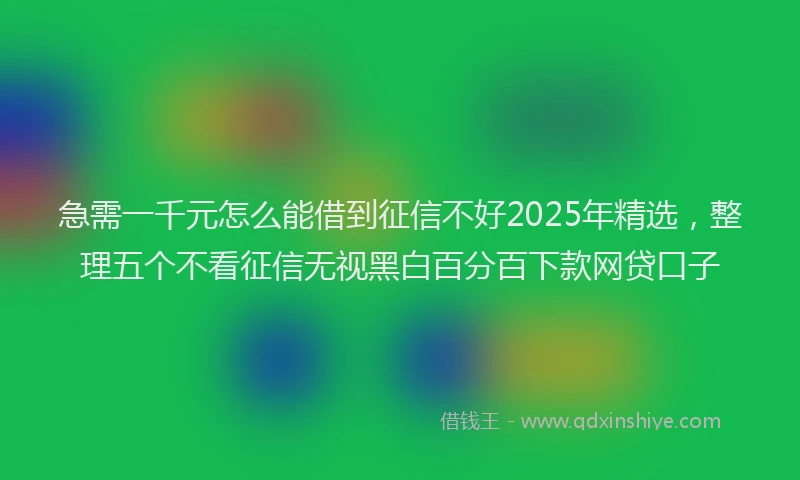 急需一千元怎么能借到征信不好2025年精选，整理五个不看征信无视黑白百分百下款网贷口子