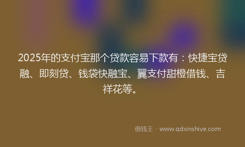 2025年的支付宝那个贷款容易下款有：快捷宝贷融、即刻贷、钱袋快融宝、翼支付甜橙借钱、吉祥花等。