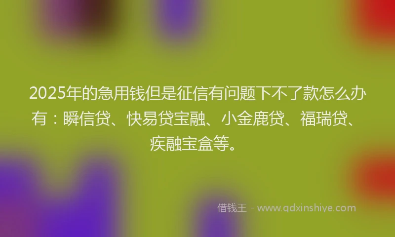 2025年的急用钱但是征信有问题下不了款怎么办有：瞬信贷、快易贷宝融、小金鹿贷、福瑞贷、疾融宝盒等。