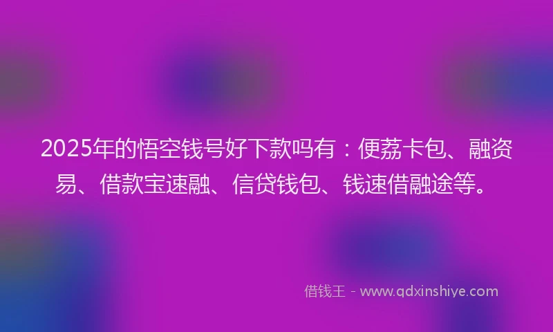 2025年的悟空钱号好下款吗有：便荔卡包、融资易、借款宝速融、信贷钱包、钱速借融途等。
