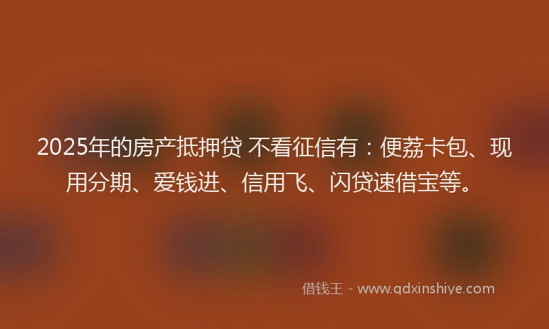 2025年的房产抵押贷 不看征信有：便荔卡包、现用分期、爱钱进、信用飞、闪贷速借宝等。