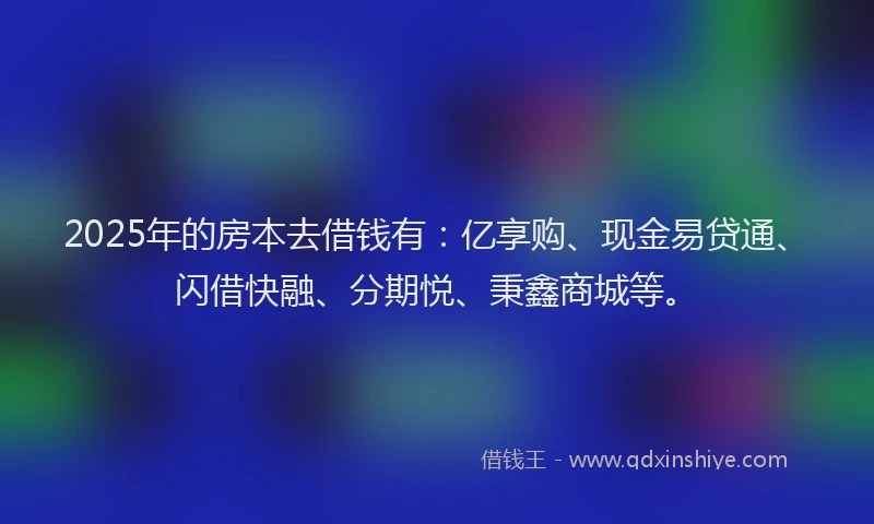 2025年的房本去借钱有：亿享购、现金易贷通、闪借快融、分期悦、秉鑫商城等。