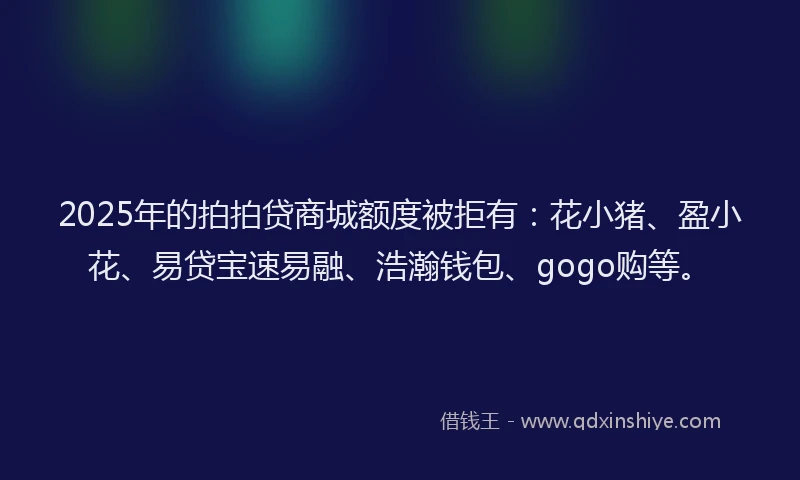 2025年的拍拍贷商城额度被拒有：花小猪、盈小花、易贷宝速易融、浩瀚钱包、gogo购等。
