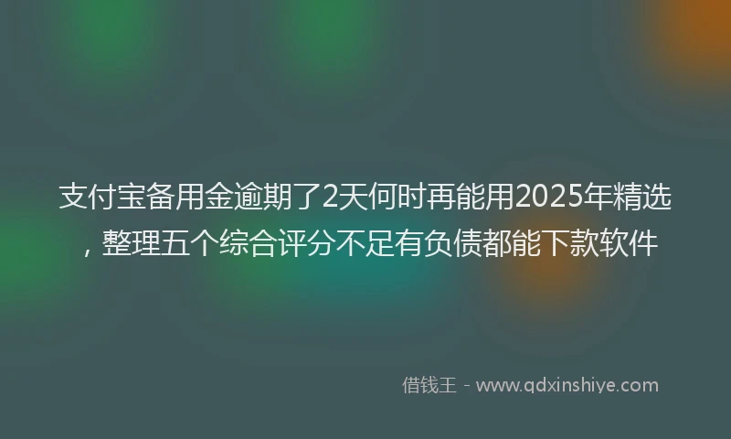支付宝备用金逾期了2天何时再能用2025年精选，整理五个综合评分不足有负债都能下款软件