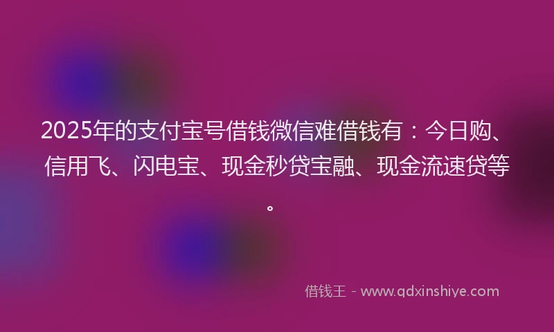 2025年的支付宝号借钱微信难借钱有：今日购、信用飞、闪电宝、现金秒贷宝融、现金流速贷等。