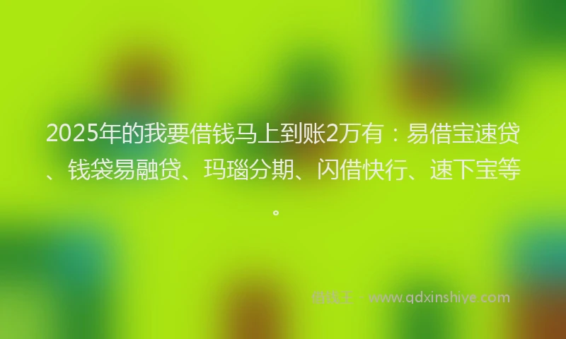 2025年的我要借钱马上到账2万有：易借宝速贷、钱袋易融贷、玛瑙分期、闪借快行、速下宝等。