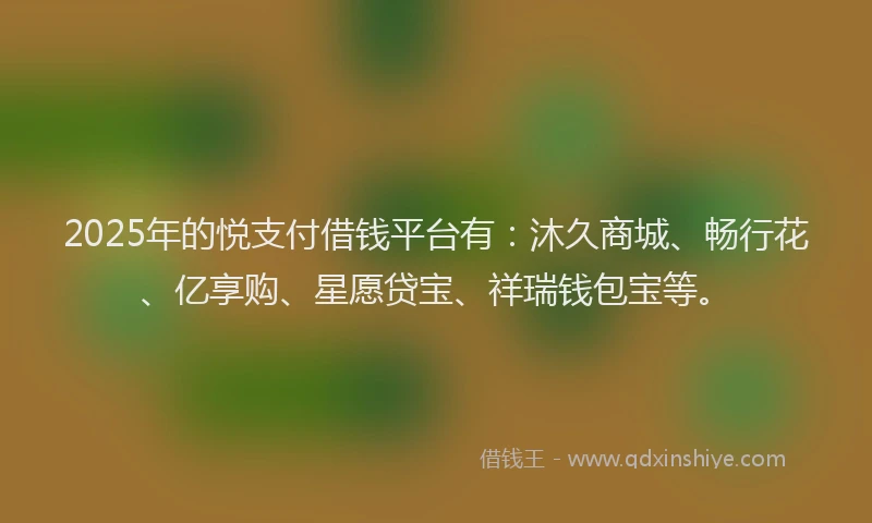 2025年的悦支付借钱平台有：沐久商城、畅行花、亿享购、星愿贷宝、祥瑞钱包宝等。