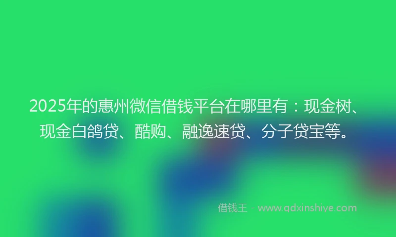2025年的惠州微信借钱平台在哪里有：现金树、现金白鸽贷、酷购、融逸速贷、分子贷宝等。