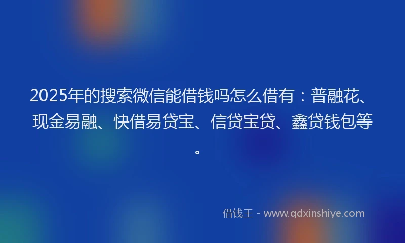 2025年的搜索微信能借钱吗怎么借有：普融花、现金易融、快借易贷宝、信贷宝贷、鑫贷钱包等。