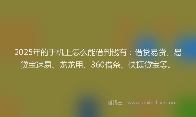 2025年的手机上怎么能借到钱有：借贷易贷、易贷宝速易、龙龙用、360借条、快捷贷宝等。