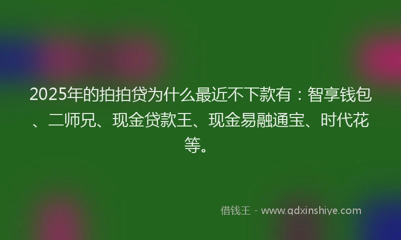 2025年的拍拍贷为什么最近不下款有：智享钱包、二师兄、现金贷款王、现金易融通宝、时代花等。