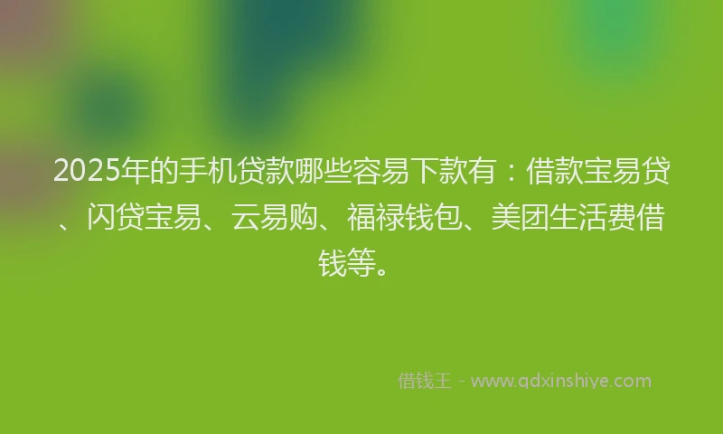 2025年的手机贷款哪些容易下款有：借款宝易贷、闪贷宝易、云易购、福禄钱包、美团生活费借钱等。