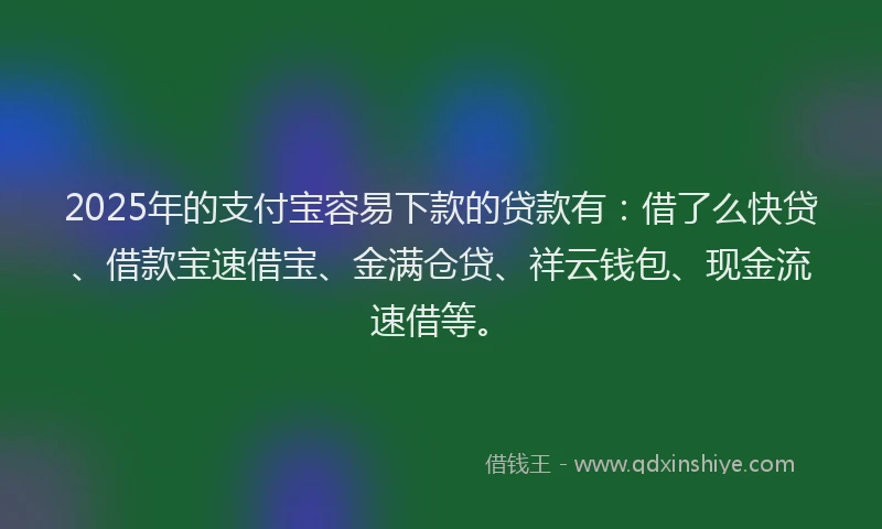 2025年的支付宝容易下款的贷款有：借了么快贷、借款宝速借宝、金满仓贷、祥云钱包、现金流速借等。