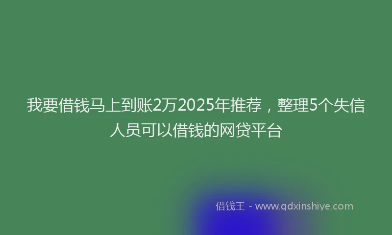 我要借钱马上到账2万2025年推荐，整理5个失信人员可以借钱的网贷平台