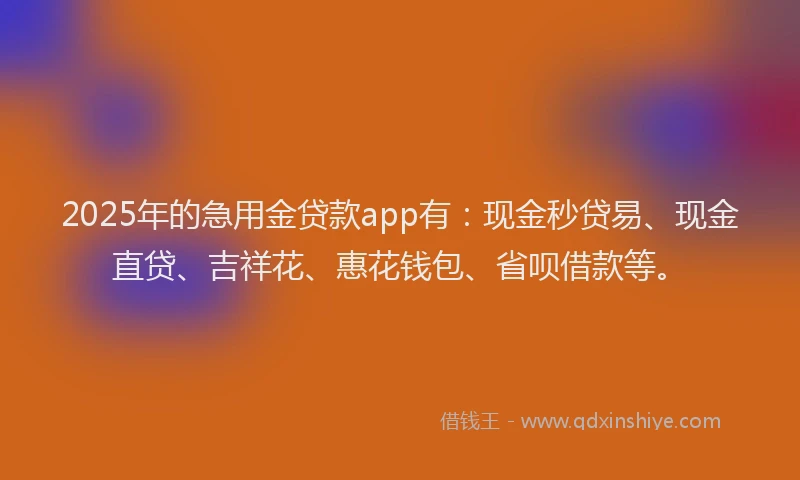 2025年的急用金贷款app有：现金秒贷易、现金直贷、吉祥花、惠花钱包、省呗借款等。