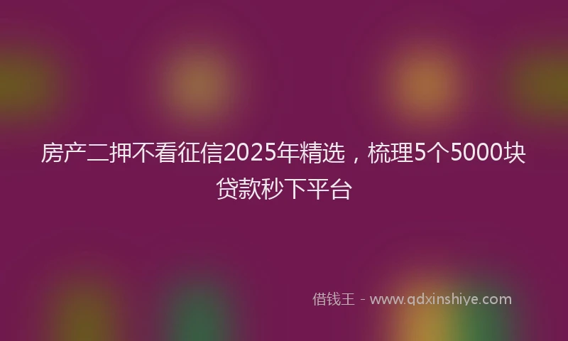 房产二押不看征信2025年精选，梳理5个5000块贷款秒下平台