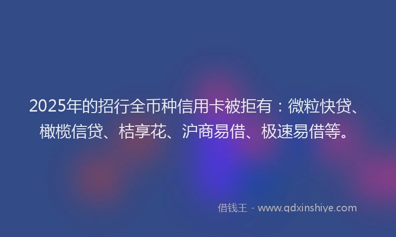 2025年的招行全币种信用卡被拒有：微粒快贷、橄榄信贷、桔享花、沪商易借、极速易借等。