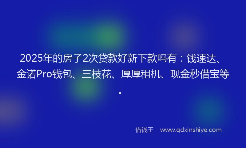 2025年的房子2次贷款好新下款吗有：钱速达、金诺Pro钱包、三枝花、厚厚租机、现金秒借宝等。