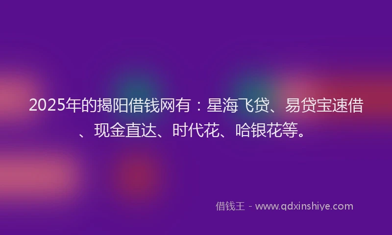 2025年的揭阳借钱网有：星海飞贷、易贷宝速借、现金直达、时代花、哈银花等。
