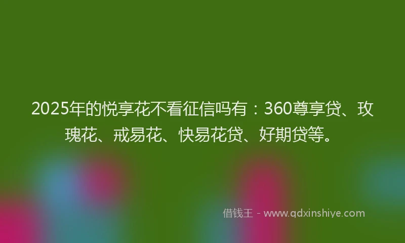 2025年的悦享花不看征信吗有：360尊享贷、玫瑰花、戒易花、快易花贷、好期贷等。