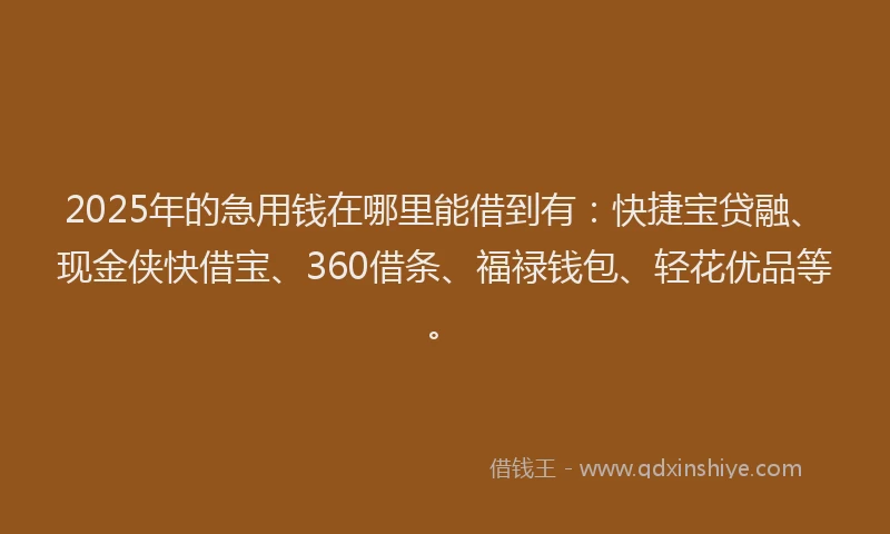 2025年的急用钱在哪里能借到有：快捷宝贷融、现金侠快借宝、360借条、福禄钱包、轻花优品等。