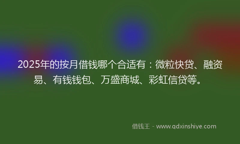 2025年的按月借钱哪个合适有：微粒快贷、融资易、有钱钱包、万盛商城、彩虹信贷等。