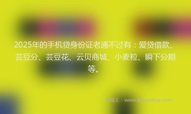 2025年的手机贷身份证老通不过有：爱贷借款、芸豆分、芸豆花、云贝商城、小麦粒、瞬下分期等。
